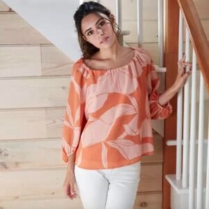 NWT Chiffon Floral Pink & Orange Off the Shoulder Blouse Size‎ Small